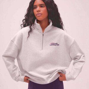 ADANOLA Quarter Zip Funnel Neck Sweatshirt Loose-fit Beige Tan Logo XS